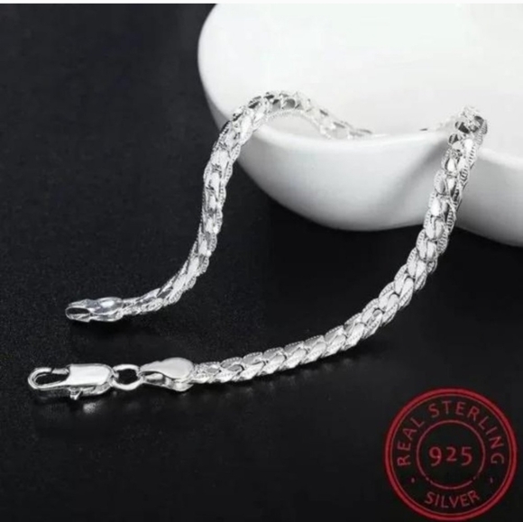 New 925 Sterling Silver Flat Snake Chain Bracelet 7.8" - Picture 2 of 8